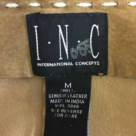 INC Coat M Brown Tan Genuine Leather Belted Boho Womens - Picture 11 of 12